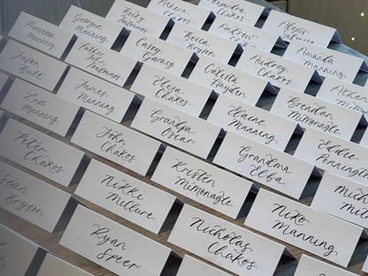 Tented Calligraphy Wedding Place Cards | Handwritten Hammered Card