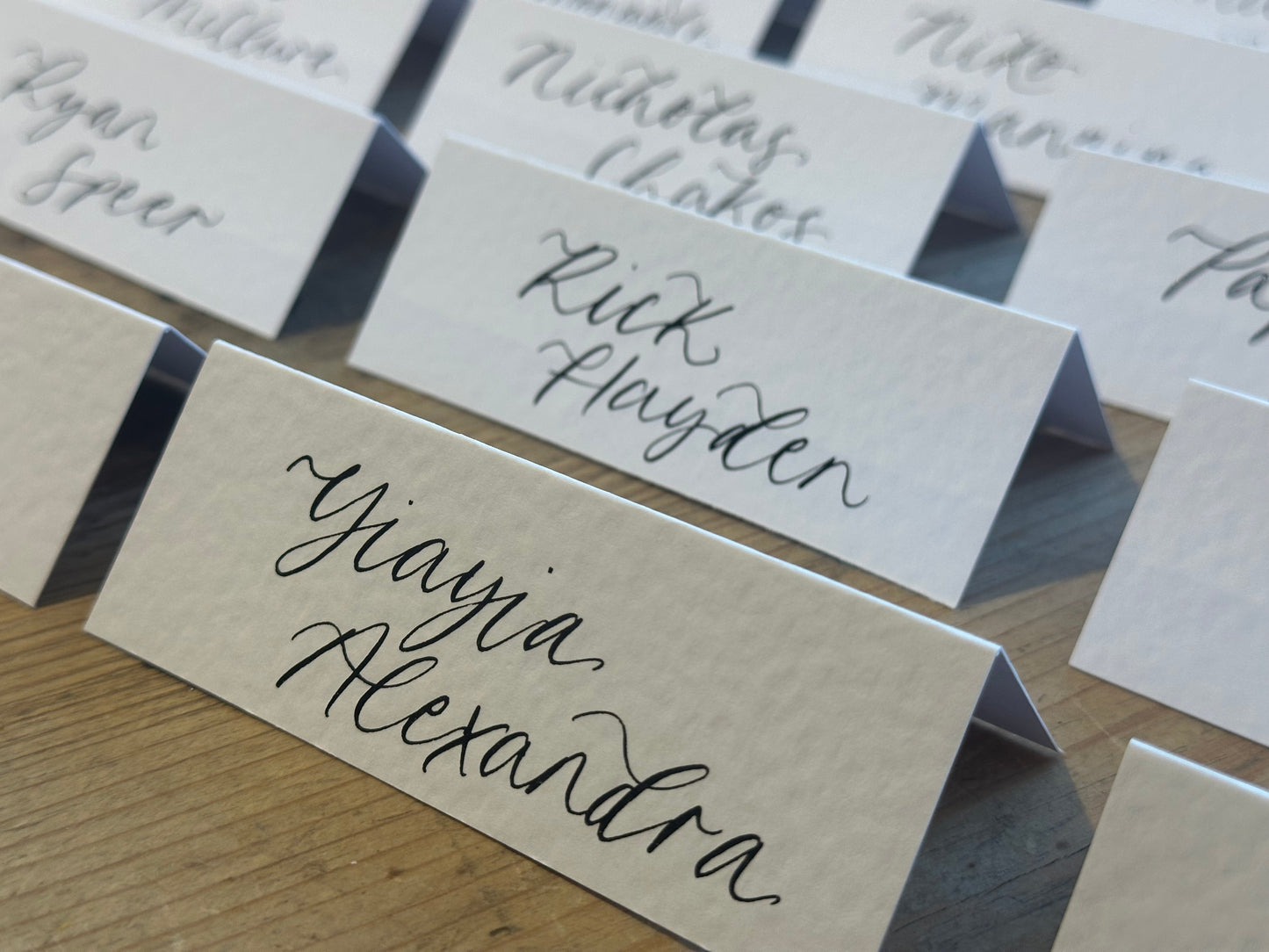 Tented Calligraphy Wedding Place Cards | Handwritten Hammered Card