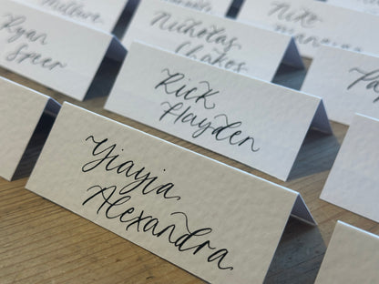 Tented Calligraphy Wedding Place Cards | Handwritten Hammered Card