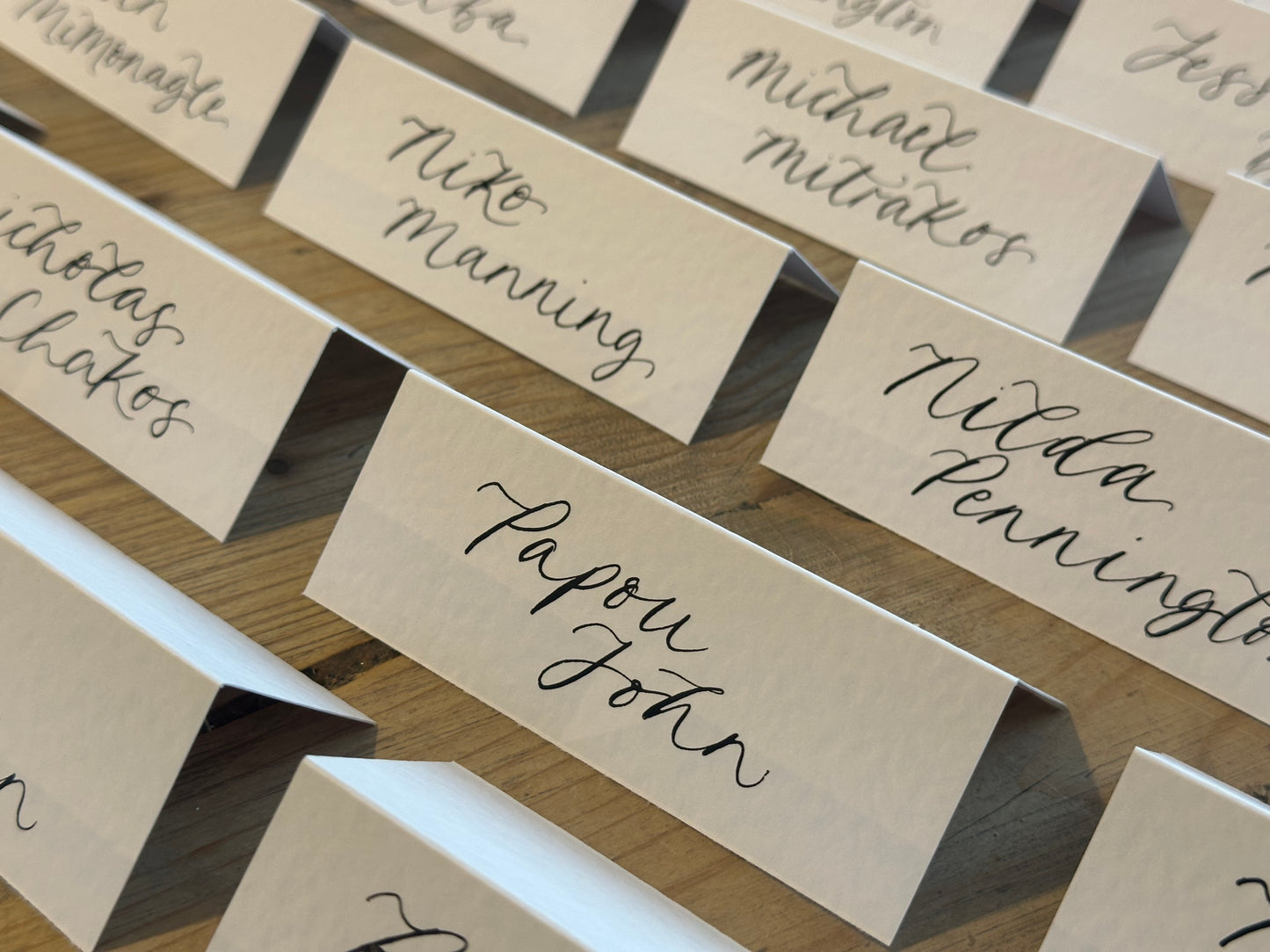 Tented Calligraphy Wedding Place Cards | Handwritten Hammered Card