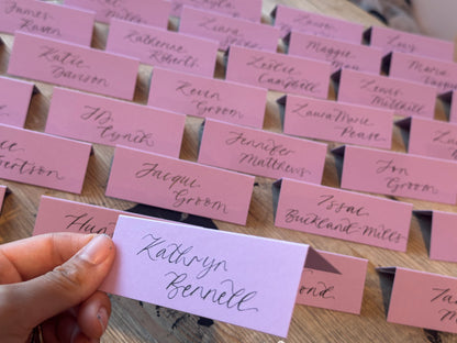 Lavender Lilac Tented Wedding Place Cards | Calligraphy Place Cards
