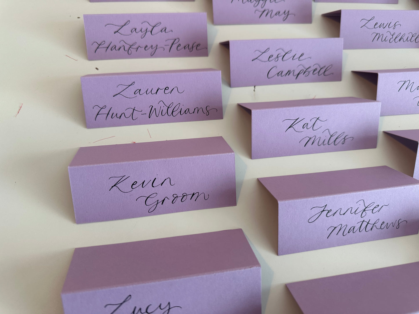 Lavender Lilac Tented Wedding Place Cards | Calligraphy Place Cards