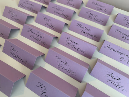 Lavender Lilac Tented Wedding Place Cards | Calligraphy Place Cards