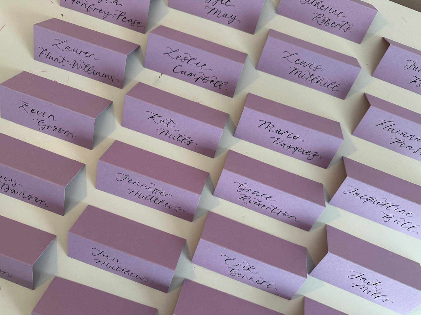 Lavender Lilac Tented Wedding Place Cards | Calligraphy Place Cards