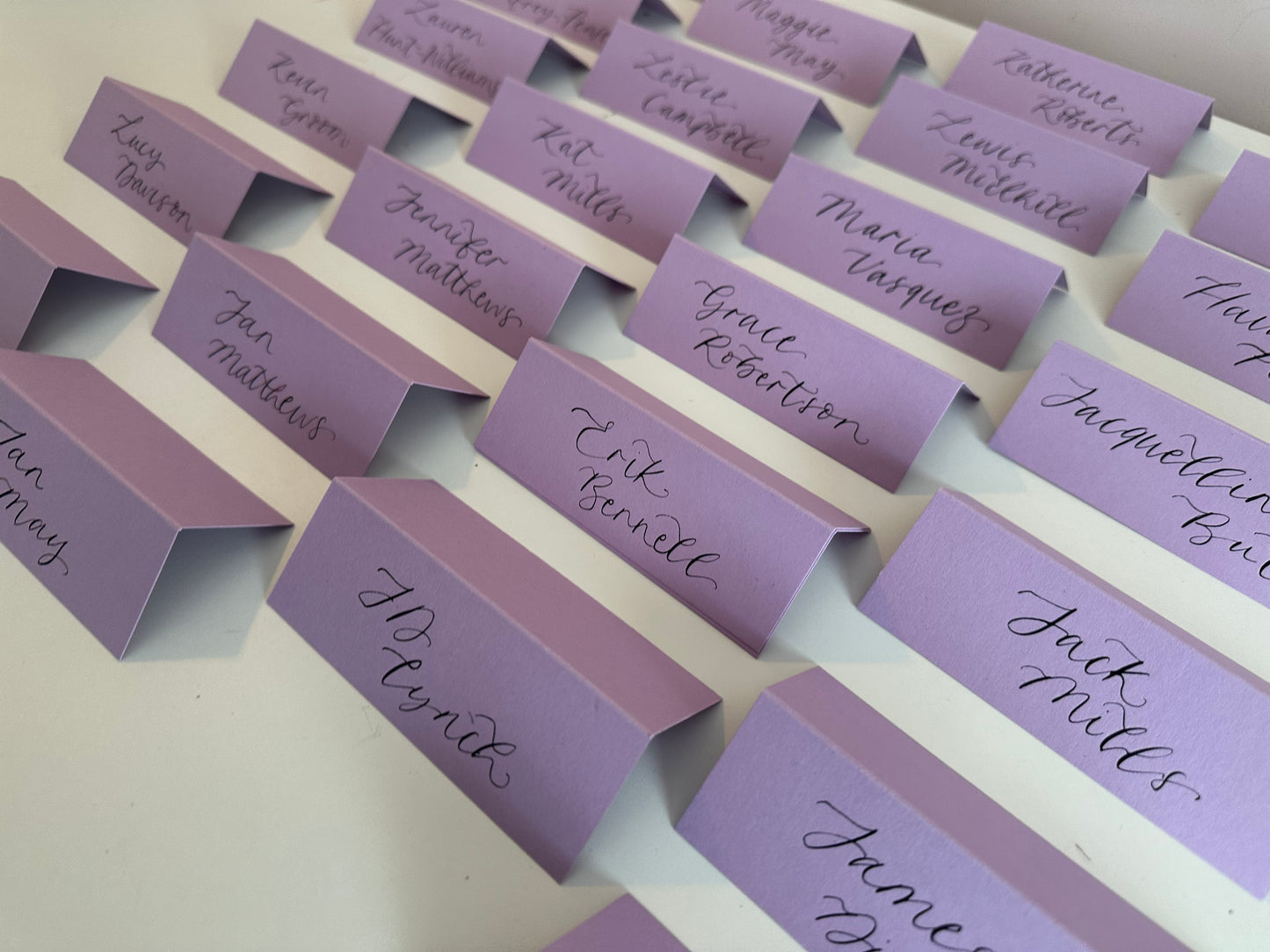 Lavender Lilac Tented Wedding Place Cards | Calligraphy Place Cards