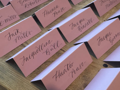 Lavender Lilac Tented Wedding Place Cards | Calligraphy Place Cards