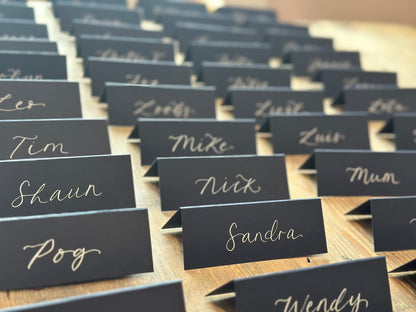 NAVY Calligraphy Tented Place Name Card | Calligraphy Wedding Place Name Card | Folded Place Card