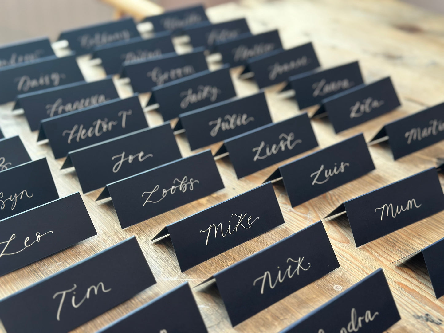 NAVY Calligraphy Tented Place Name Card | Calligraphy Wedding Place Name Card | Folded Place Card