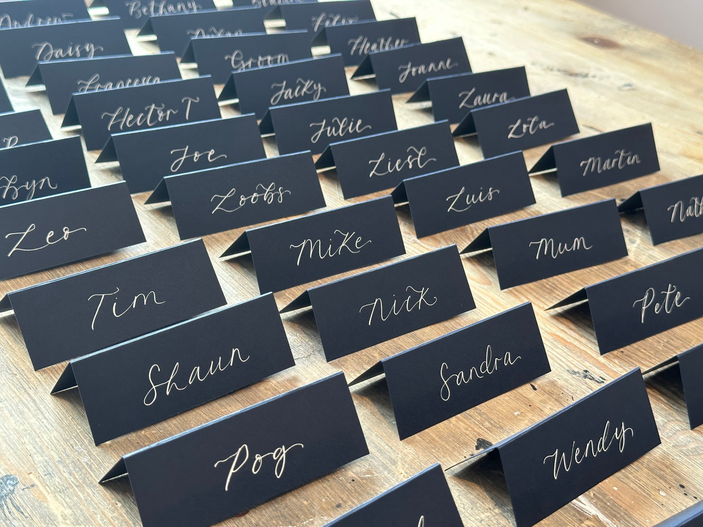 NAVY Calligraphy Tented Place Name Card | Calligraphy Wedding Place Name Card | Folded Place Card