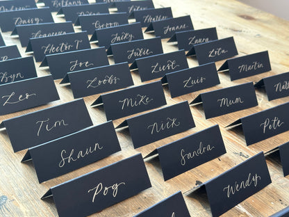 NAVY Calligraphy Tented Place Name Card | Calligraphy Wedding Place Name Card | Folded Place Card