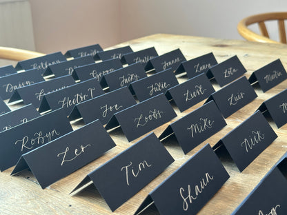 NAVY Calligraphy Tented Place Name Card | Calligraphy Wedding Place Name Card | Folded Place Card