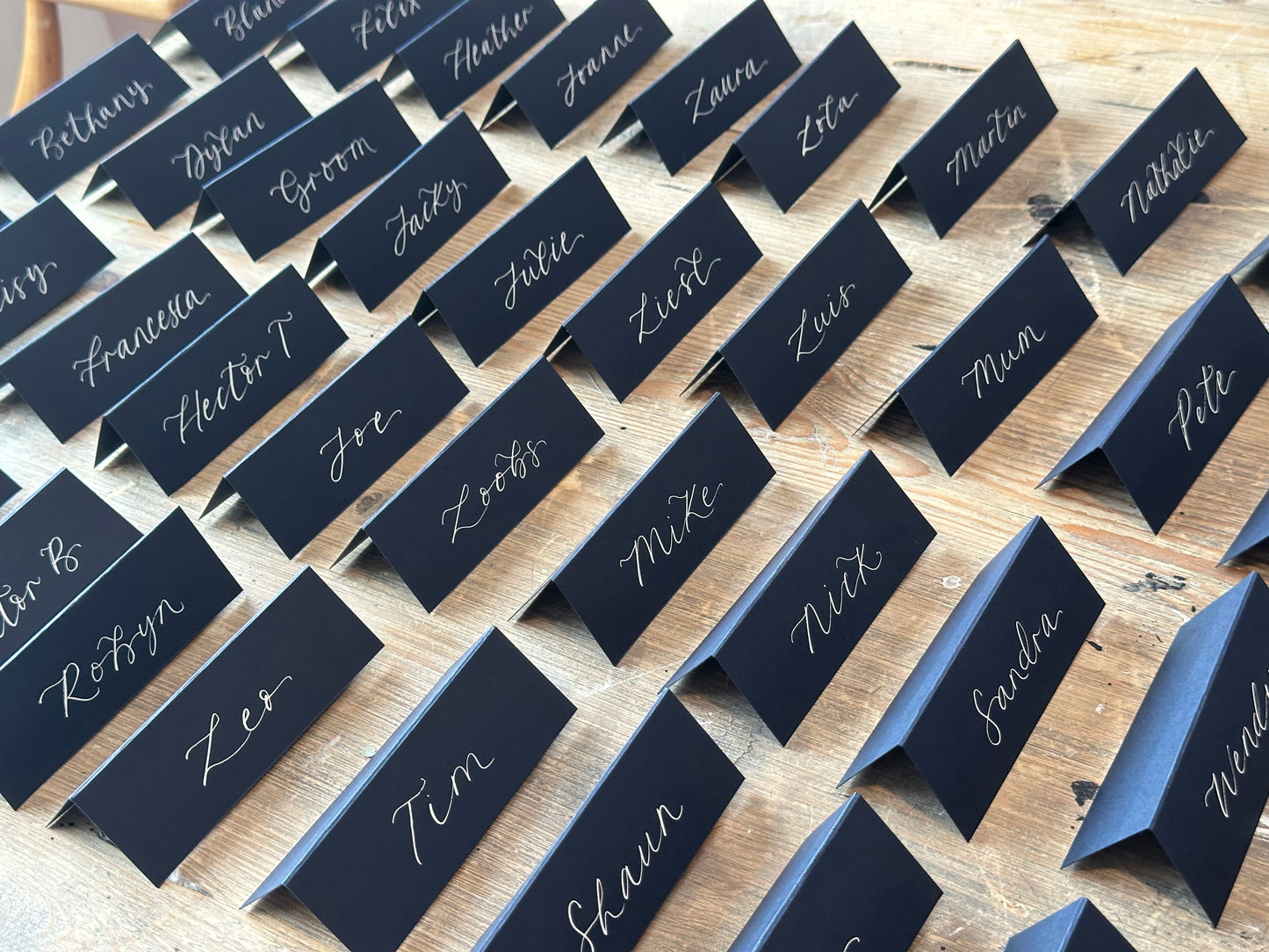 NAVY Calligraphy Tented Place Name Card | Calligraphy Wedding Place Name Card | Folded Place Card