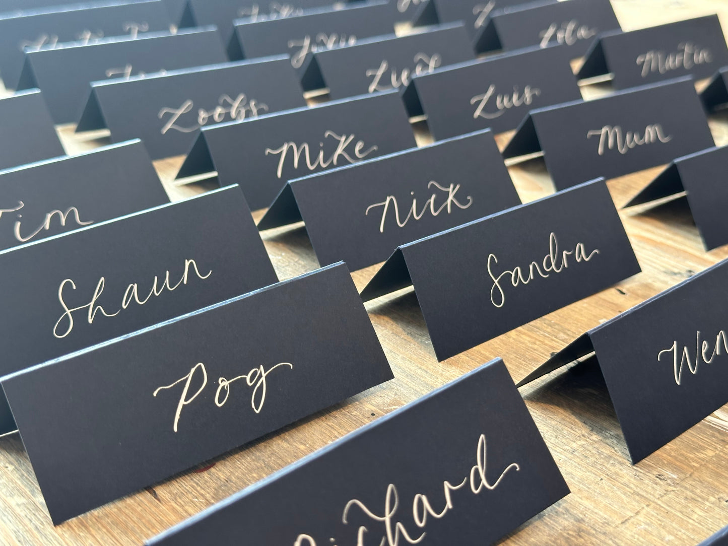 NAVY Calligraphy Tented Place Name Card | Calligraphy Wedding Place Name Card | Folded Place Card