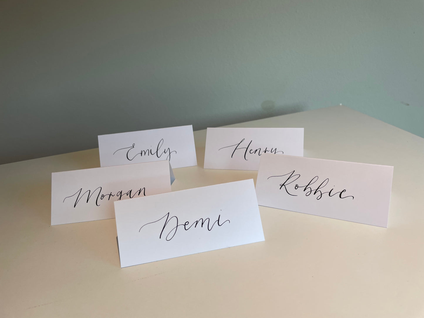 WHITE Calligraphy Tented Place Name Card | Calligraphy Wedding Place Name Card | Folded Place Card