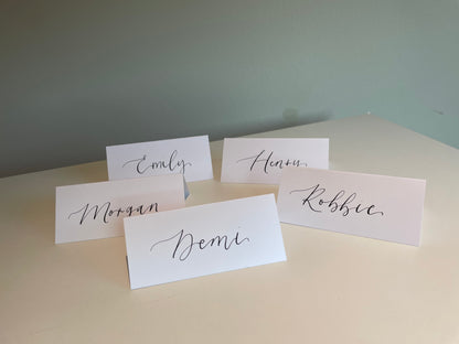 WHITE Calligraphy Tented Place Name Card | Calligraphy Wedding Place Name Card | Folded Place Card