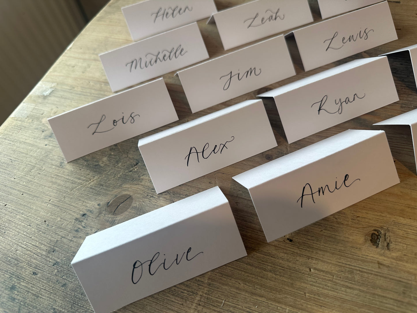 WHITE Calligraphy Tented Place Name Card | Calligraphy Wedding Place Name Card | Folded Place Card