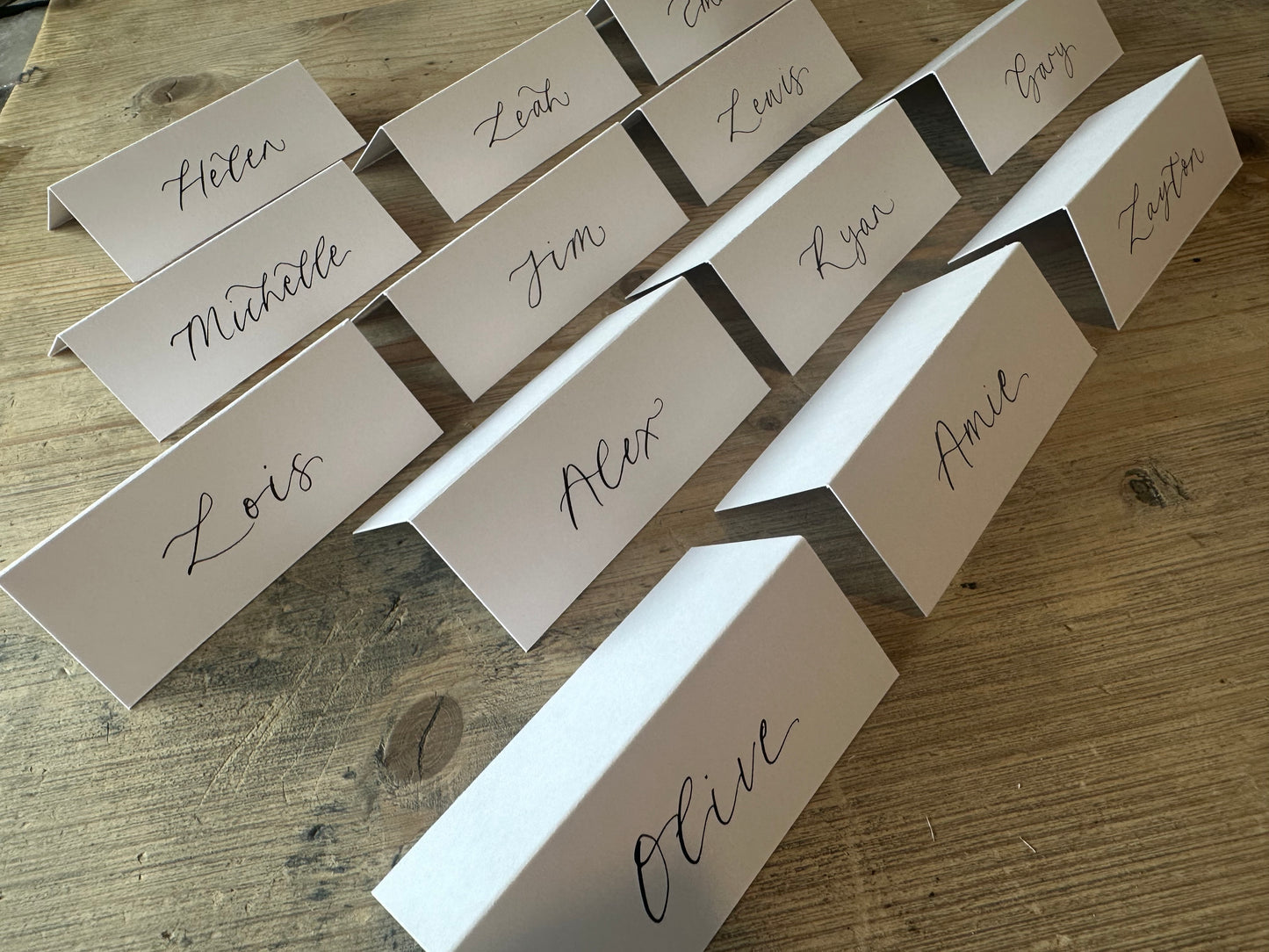 WHITE Calligraphy Tented Place Name Card | Calligraphy Wedding Place Name Card | Folded Place Card