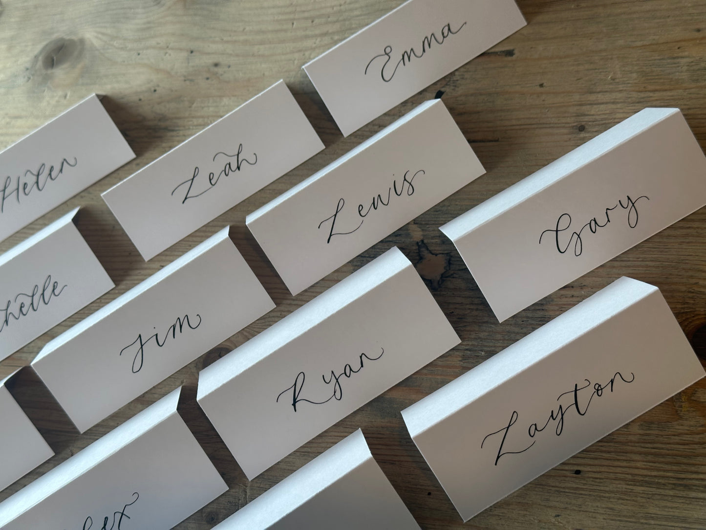 WHITE Calligraphy Tented Place Name Card | Calligraphy Wedding Place Name Card | Folded Place Card