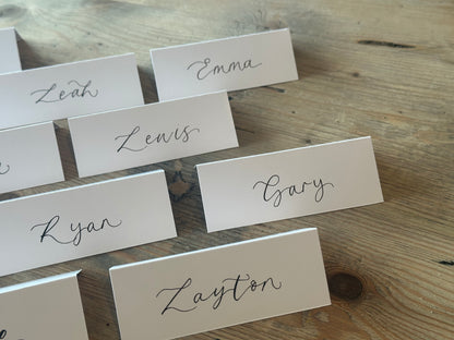 WHITE Calligraphy Tented Place Name Card | Calligraphy Wedding Place Name Card | Folded Place Card