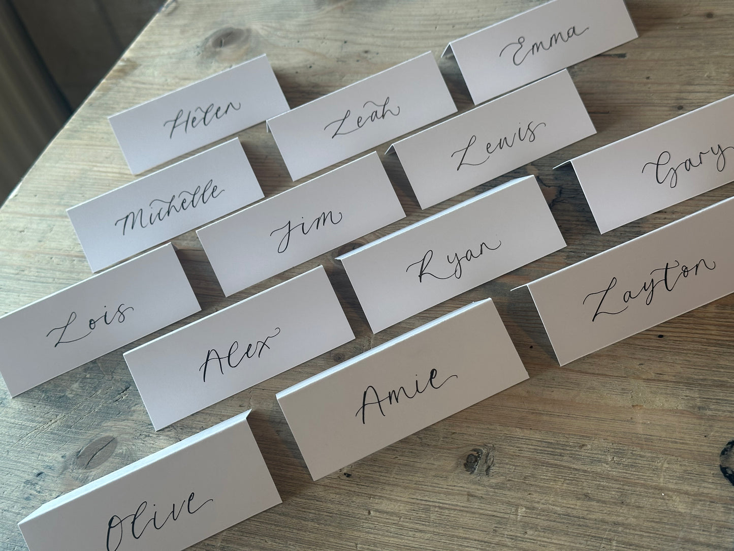 WHITE Calligraphy Tented Place Name Card | Calligraphy Wedding Place Name Card | Folded Place Card
