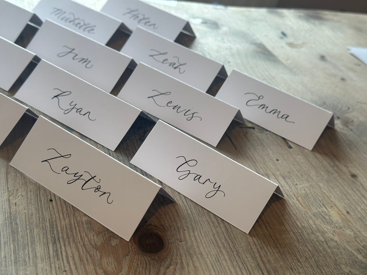 WHITE Calligraphy Tented Place Name Card | Calligraphy Wedding Place Name Card | Folded Place Card