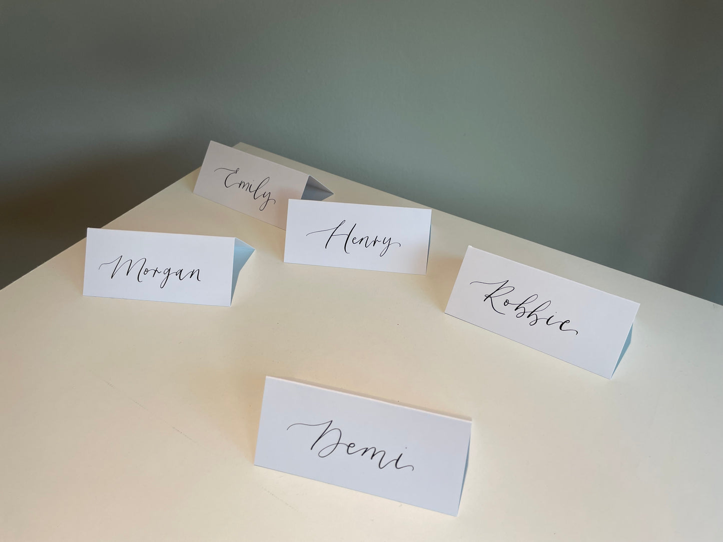 WHITE Calligraphy Tented Place Name Card | Calligraphy Wedding Place Name Card | Folded Place Card