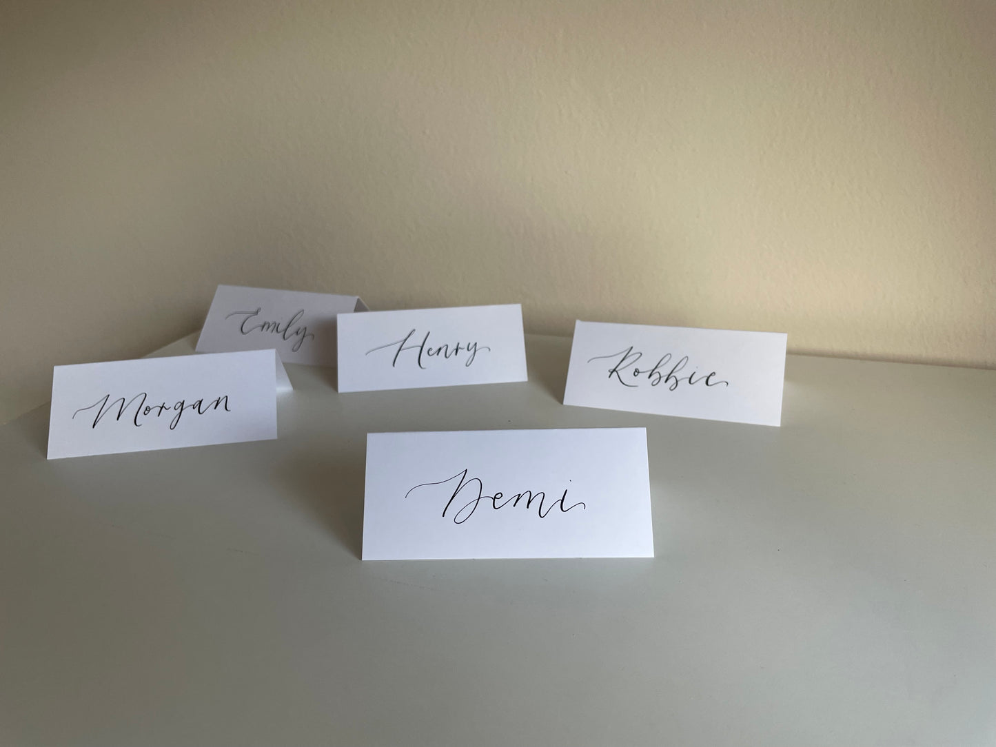 WHITE Calligraphy Tented Place Name Card | Calligraphy Wedding Place Name Card | Folded Place Card