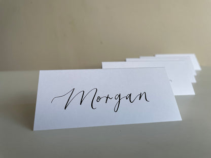 WHITE Calligraphy Tented Place Name Card | Calligraphy Wedding Place Name Card | Folded Place Card