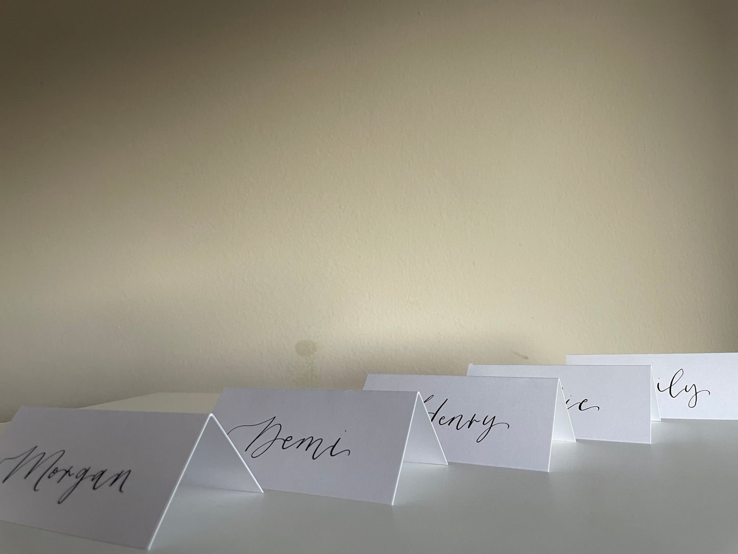 WHITE Calligraphy Tented Place Name Card | Calligraphy Wedding Place Name Card | Folded Place Card