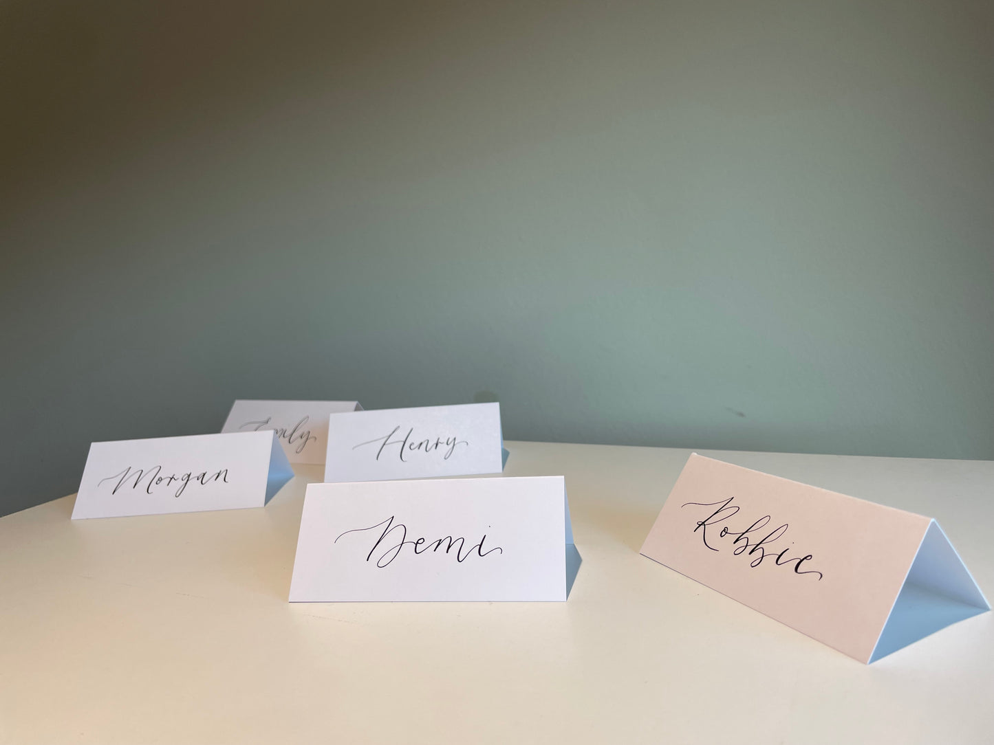 WHITE Calligraphy Tented Place Name Card | Calligraphy Wedding Place Name Card | Folded Place Card