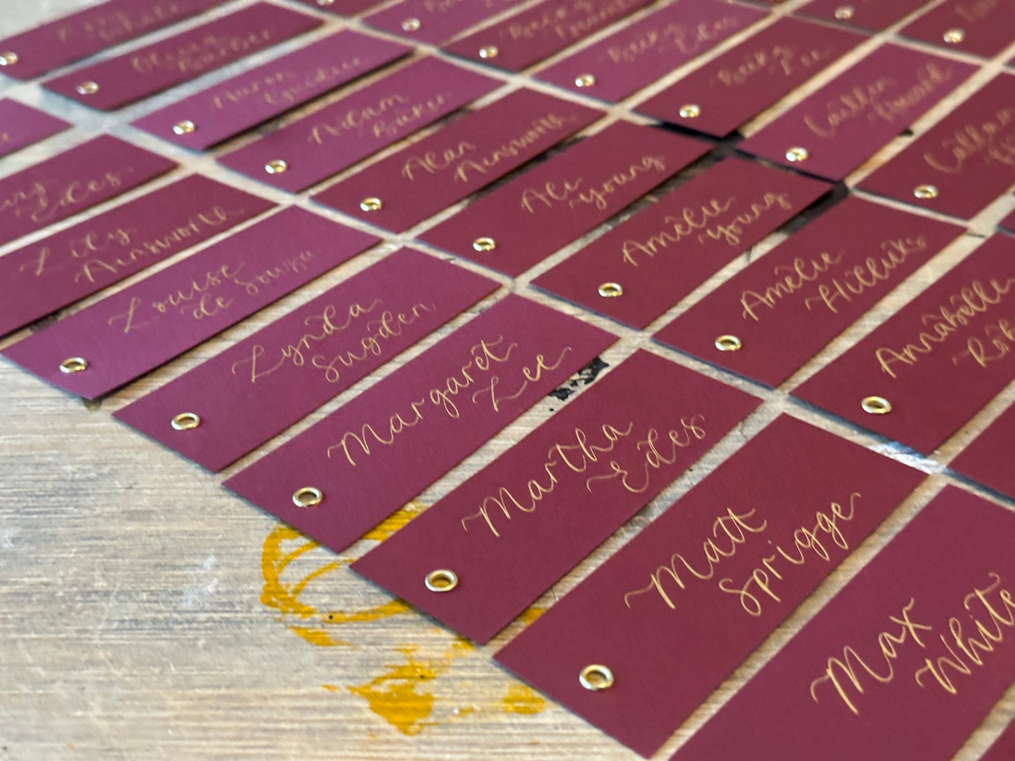 Burgundy Calligraphy Place Cards with Eyelet | DIY Add Your Own Ribbon Place Card