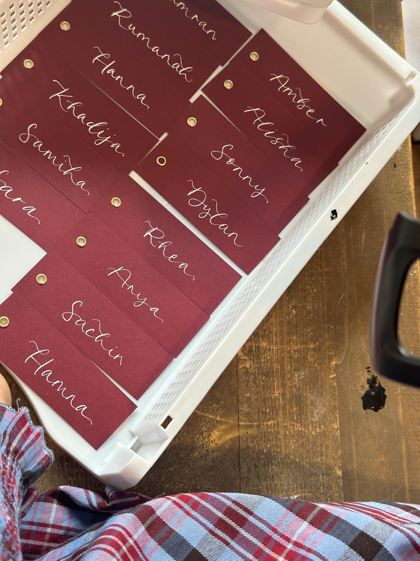 Burgundy Calligraphy Place Cards with Eyelet | DIY Add Your Own Ribbon Place Card