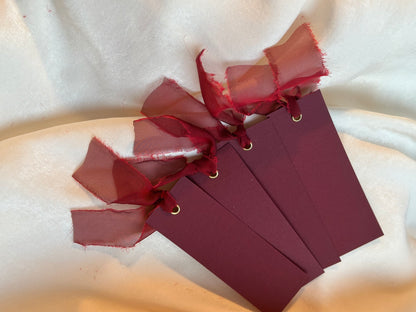 Pack of 5 Blank Burgundy Place Cards with Organza Ribbon | Festive Christmas & New Year Table Décor