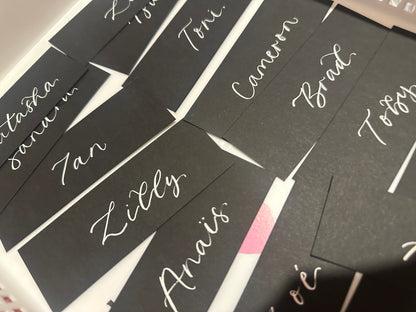 Black Flat Wedding Place Cards | Monochrome Calligraphy Place Cards