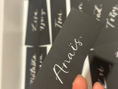 Black Flat Wedding Place Cards | Monochrome Calligraphy Place Cards