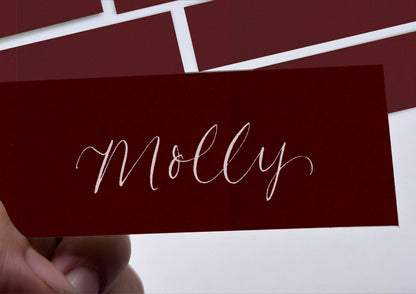 BURGUNDY Calligraphy Place Name Card | Calligraphy Wedding Place Name Card | Flat Place Card