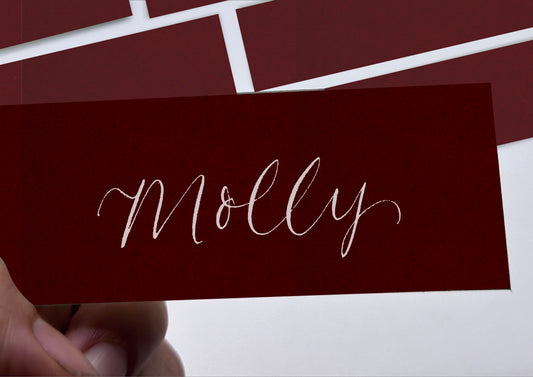 BURGUNDY Calligraphy Place Name Card | Calligraphy Wedding Place Name Card | Flat Place Card