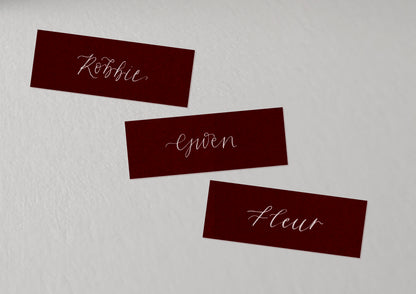 BURGUNDY Calligraphy Place Name Card | Calligraphy Wedding Place Name Card | Flat Place Card
