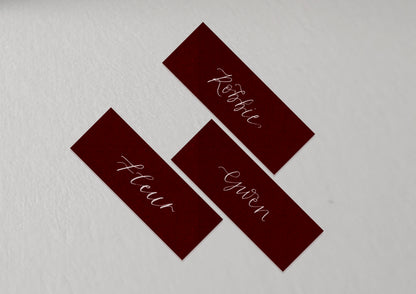 BURGUNDY Calligraphy Place Name Card | Calligraphy Wedding Place Name Card | Flat Place Card