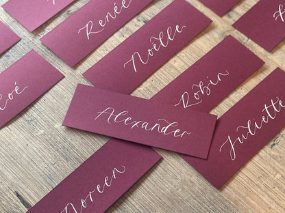 BURGUNDY Calligraphy Place Name Card | Calligraphy Wedding Place Name Card | Flat Place Card