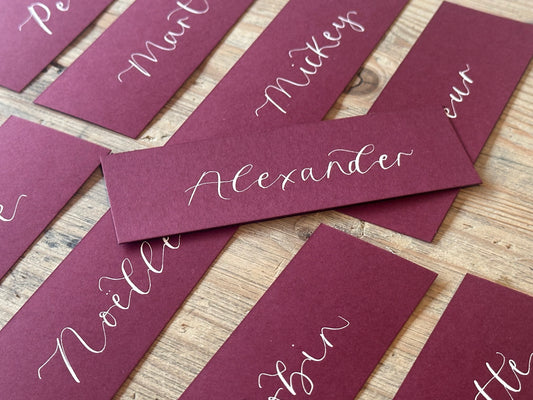BURGUNDY Calligraphy Place Name Card | Calligraphy Wedding Place Name Card | Flat Place Card