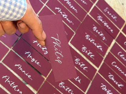 Burgundy Flat Wedding Place Cards | Wine Red Calligraphy Place Cards