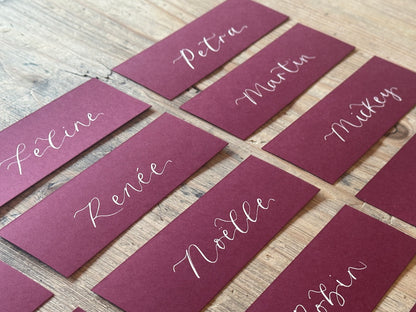 BURGUNDY Calligraphy Place Name Card | Calligraphy Wedding Place Name Card | Flat Place Card