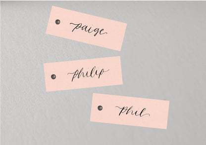 BLUSH Pink Calligraphy Place Name Card | Calligraphy Wedding Place Name Card | Flat Place Card
