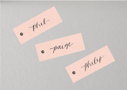 BLUSH Pink Calligraphy Place Name Card | Calligraphy Wedding Place Name Card | Flat Place Card