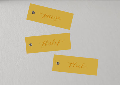 LEMON YELLOW Calligraphy Place Name Card | DIY Add Own Ribbon Calligraphy Wedding Place Name Card | Gold or Silver Eyelet Place Card