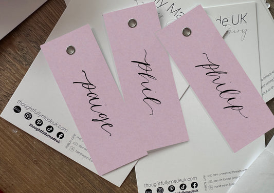 LIGHT LILAC Calligraphy Place Name Card | DIY Add Own Ribbon Calligraphy Wedding Place Name Card | Gold or Silver Eyelet Place Card