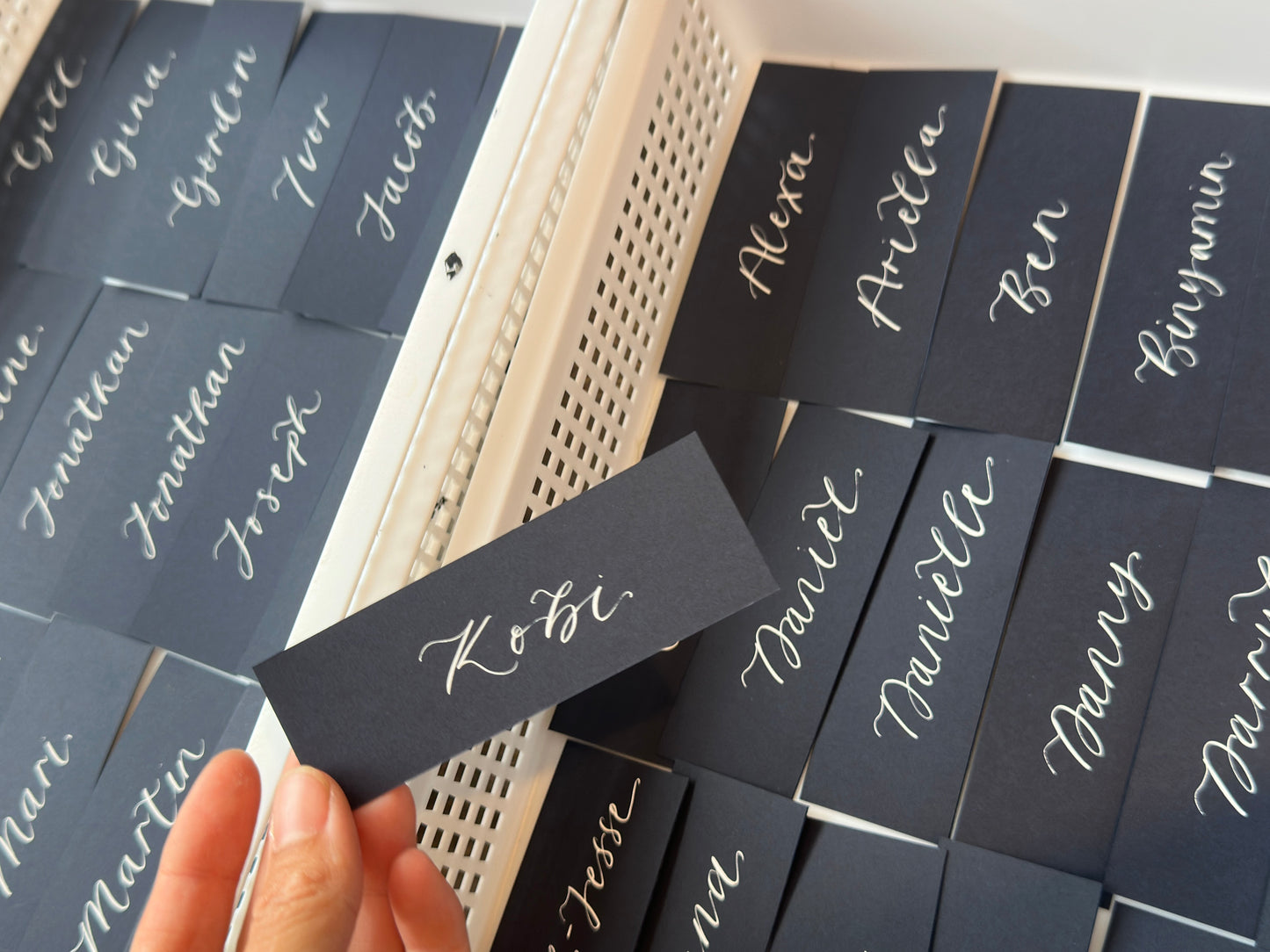 Navy Flat Wedding Place Cards | Calligraphy Place Cards