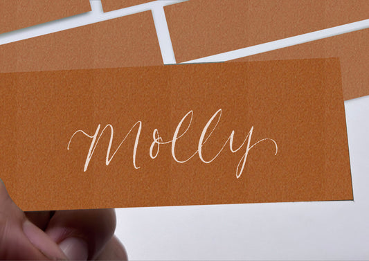 OCHRE Orange Calligraphy Place Name Card | Calligraphy Wedding Place Name Card | Flat Place Card
