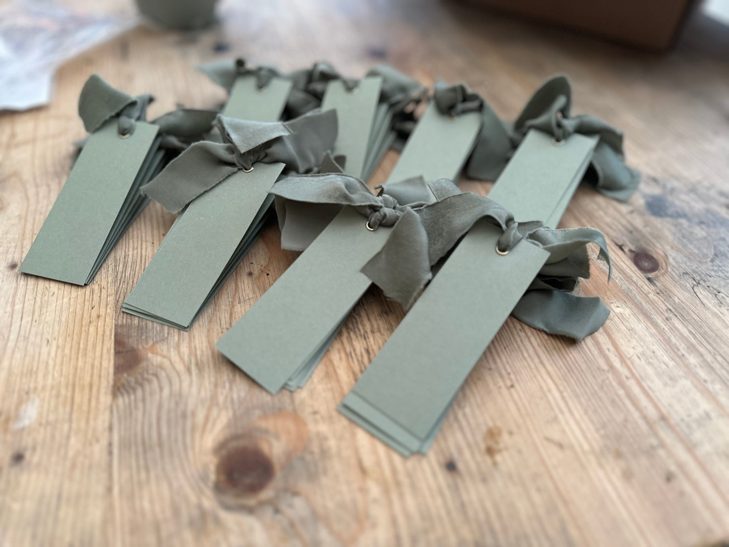 Pack of 5 Blank Eucalyptus Green Place Cards with Organza Ribbon | Festive Christmas & New Year Table Décor